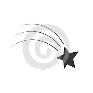 Abstract Falling Star Vector. Black Star on White Background. Meteoroid, Comet, Asteroid, Stars