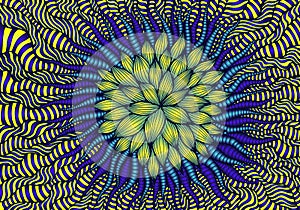 Abstract fantastic decorative flower, colorful yellow blue gradient color.