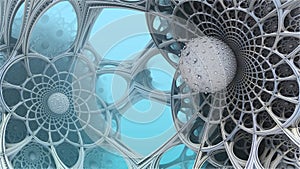 Abstract fantastic white blue alien constructions background