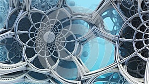 Abstract fantastic white blue alien constructions background