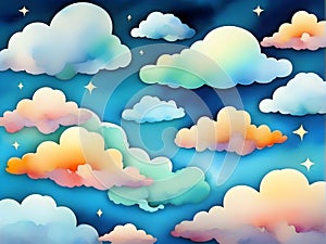 abstract fantasy background. Half moon, stars and clouds on the dark night sky background