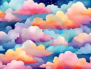 abstract fantasy background. Half moon, stars and clouds on the dark night sky background