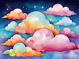 abstract fantasy background. Half moon, stars and clouds on the dark night sky background