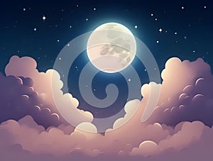 abstract fantasy background. Half moon, stars and clouds on the dark night sky background