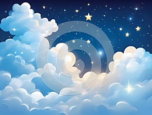 abstract fantasy background. Half moon, stars and clouds on the dark night sky background