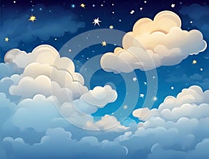 abstract fantasy background. Half moon, stars and clouds on the dark night sky background
