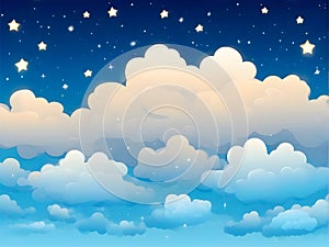 abstract fantasy background. Half moon, stars and clouds on the dark night sky background