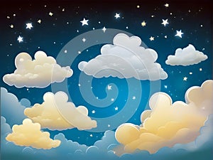 abstract fantasy background. Half moon, stars and clouds on the dark night sky background