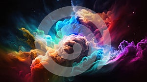 Abstract fantasy background of rainbow smoke. Multicolored clouds of smoke blend and exploding on a dark background.