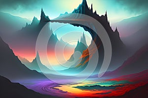 Abstract fantasy Mountain landscape generated by ai