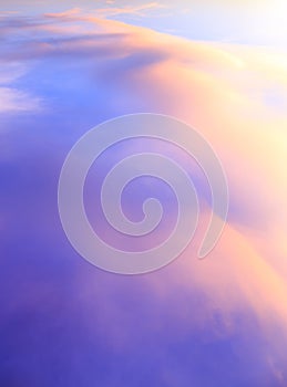 Abstract fantasy softly blue mountain clouds background, Gold fog with sun highlight on blue sky and moving cloud before sunset