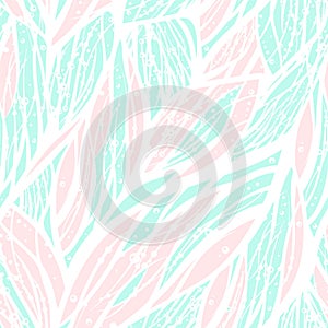 Abstract fashionable seamless pattern with water, flower, wind or floral elements. Mint green, pink and white colors
