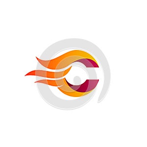 Abstract Fast fire logo with letter C icon template