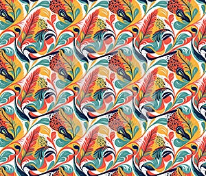 Abstract Feather and Leaf Pattern in Bold Colors seamless.