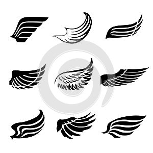 Abstract feather wings icons set