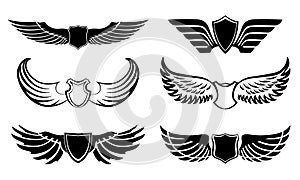 Abstract feather wings pictograms set