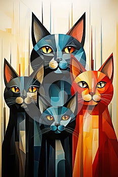 Abstract feline family. AI generation