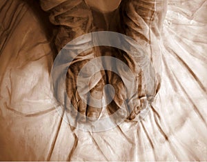 Abstract female bare feet of cloth