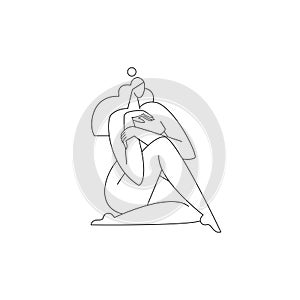 Abstract female body silhouette vector illustration. Contemporary woman figure, nude feminine graphic design. Line art