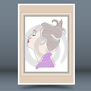 Abstract female portrait with one line in profile. Layout of a painting or poster for interior design