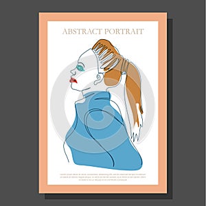 Abstract female portrait with one line in profile. Layout of a painting or poster for interior design