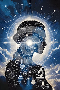 Abstract Female Silhouette Representing Science Knowledge Innovation And Human Intelligence Concept