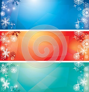 Abstract festive backgrounds with snowflakes - vector colored banners for christmas