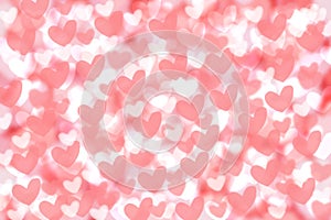 Abstract festive blur bright pink pastel background texture with pink and white hearts love bokeh for Mothers day, valentine or