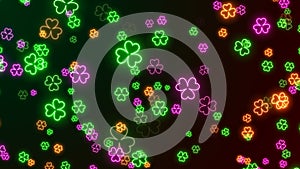 Abstract Festive Green Colorful Glowing shine Three Leaf Clover Lines Neon Lights Flying Particles