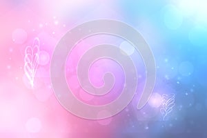 Abstract festive illustration. Abstract festive blurred light blue gradient pink background texture with love bokeh hearts and