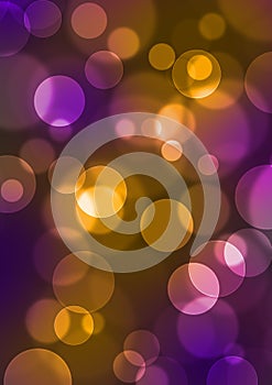 Abstract festive purple background with orange bokeh effect