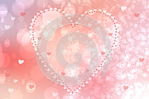 Abstract festive soft delicate beautiful heart background with pink and white hearts love bokeh for wedding card or Valentine`s