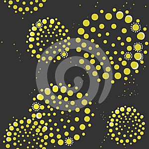 Abstract Festive Vector seamless pattern. Flowers from green and white dots on dark gray background