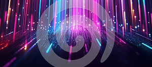 Abstract Fiber Optic Data Transfer, Streaming Lines of Light, Technology Background Illustration