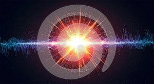 Abstract fiction vector illustration quantum computer technology. Sphere explosion background. Deep learning artificial