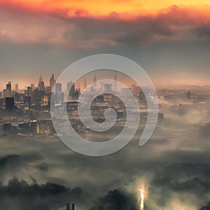 Abstract fictional scary dark wasteland city background dreamy view