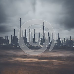 Abstract fictional scary dark wasteland city background industrial city