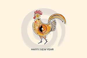 Abstract Fiery Rooster. Symbol Of 2017 On The Chinese Calendar. Pop Art Vector Illustration. Element For New Year Design