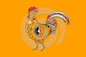 Abstract Fiery Rooster. Symbol Of 2017 On The Chinese Calendar. Pop Art Vector Illustration. Element For New Year Design