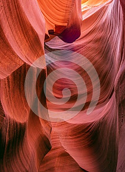 Abstract fiery sandy labyrinths of the lower Antelope Canyon