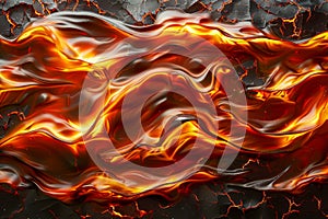 Abstract Fiery Waves Texture, Vivid Orange and Black Lava Like Patterns, Dynamic Flame Background Design, Hot Molten Surface photo