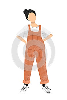 Abstract figure of a woman in an orange jumpsuit. Fashion modern illustration