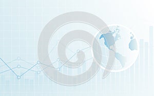 Abstract financial background with blue Wireframe Globe and chart on white color