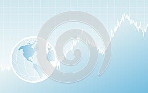 Abstract financial background with blue Wireframe Globe and stock market chart on white color