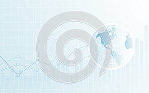 Abstract financial background with Wireframe Globe and chart on white color background