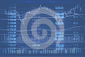 Abstract financial candlestick chart with line graph and stock numbers in Double exposure style background