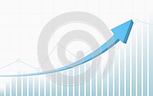 Abstract financial chart with 3d blue color uptrend line arrow and graph stock market on white color background