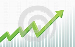 Abstract financial chart with 3d green color uptrend line arrow graph go up and stock market on white color background