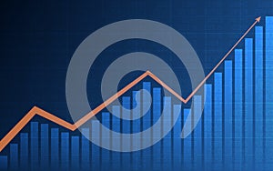 Abstract financial chart with arrow and bar chart in stock market on blue color background