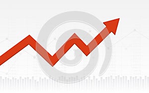 Abstract financial chart with red downtrend line graph arrow and numbers in stock market on gradient white color